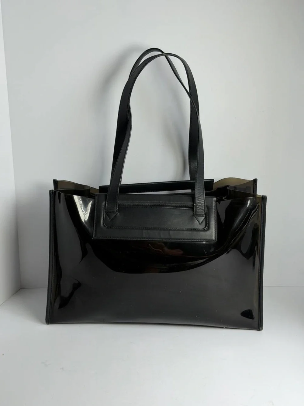 Salvatore Ferragamo 2-Way Black PVC and Leather Tote Bag